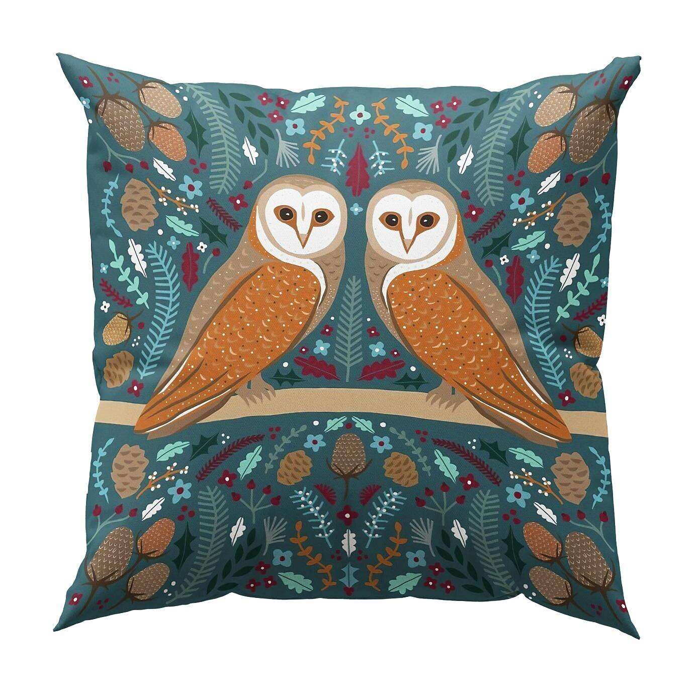 William Morris Owl Floral Plant Double Side Pillow Cover 4PC