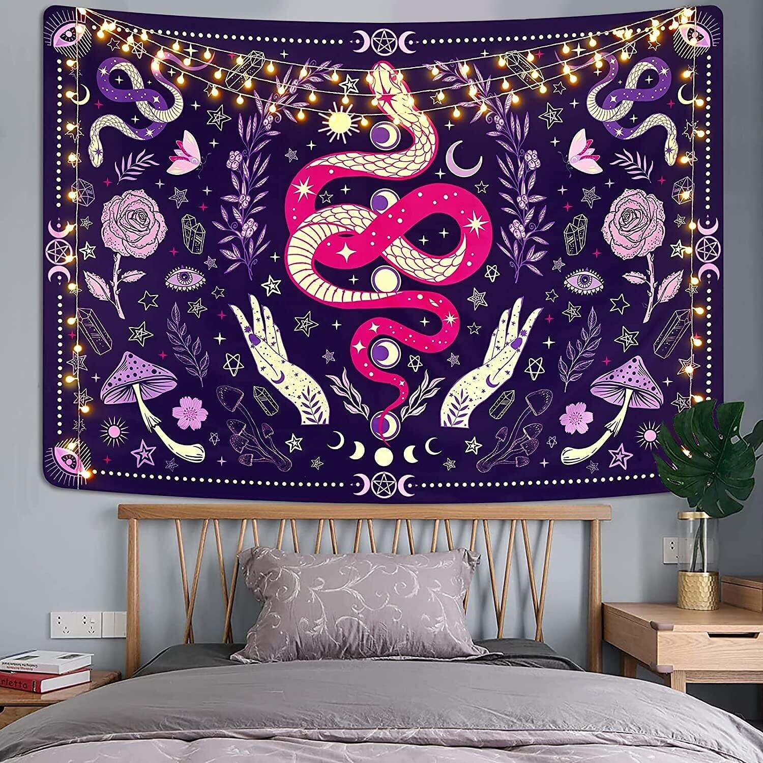 Trippy Snake Wall Tapestry Art Decor Mushroom Moon Phase