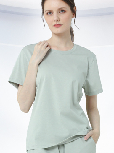 Plain Cotton Crew Neck Casual Short Sleeve Pajama Set