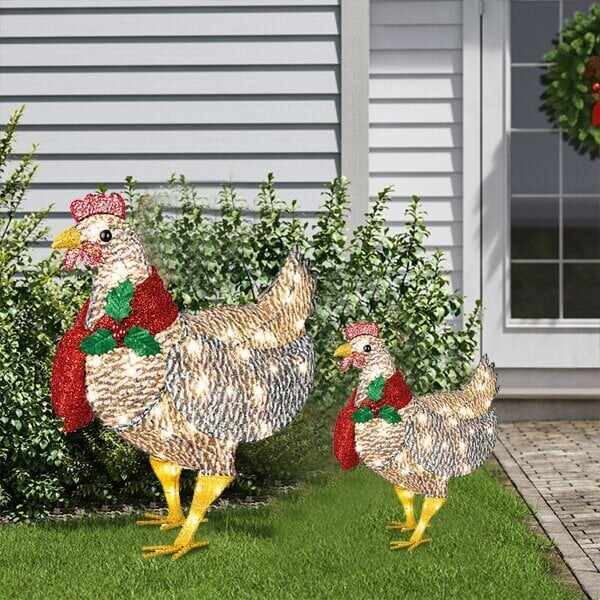 Light-Up Chicken with Scarf Holiday Decoration