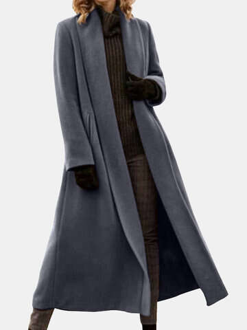 Women Coats | Solid Color Long Sleeve Lapel Collar Coat For Women - GV91412