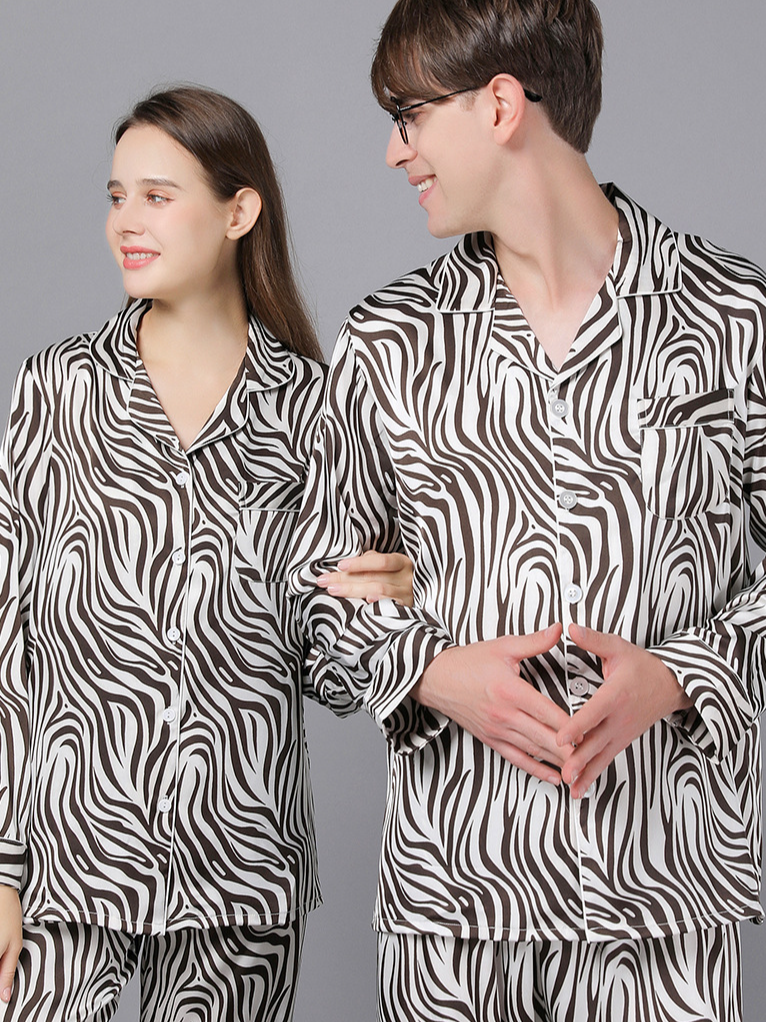 Regular Fit V Neck Animal Print Casual Long Sleeve Couple Pajama Set