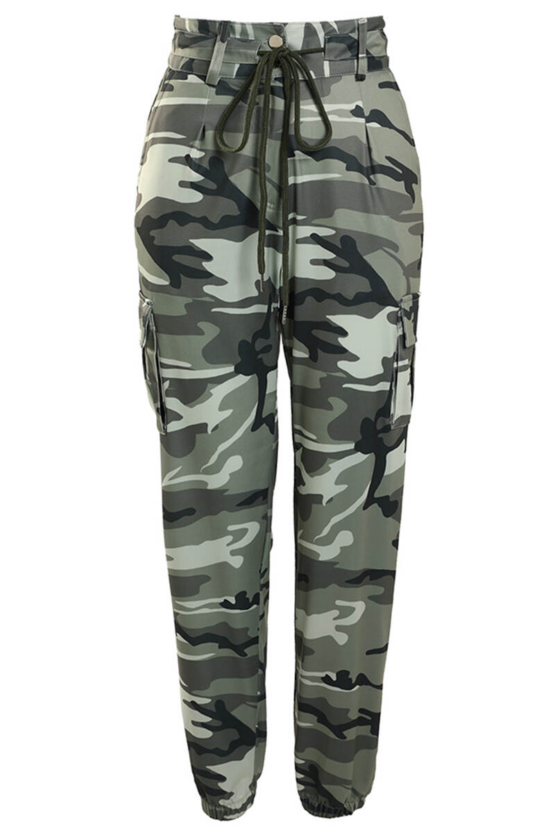 Camouflage Casual Camouflage Print Patchwork Draw String Pocket Buttons Zipper Regular Mid Waist Conventional Full Print Bottoms