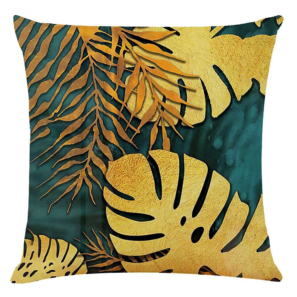 Set of 4 Throw Pillow Cases Open Branches and Loose Leaves Faux Linen Square Decorative Throw Pillow Cases Sofa Cushion Covers Outdoor Cushion for Sofa Couch Bed Chair Golden