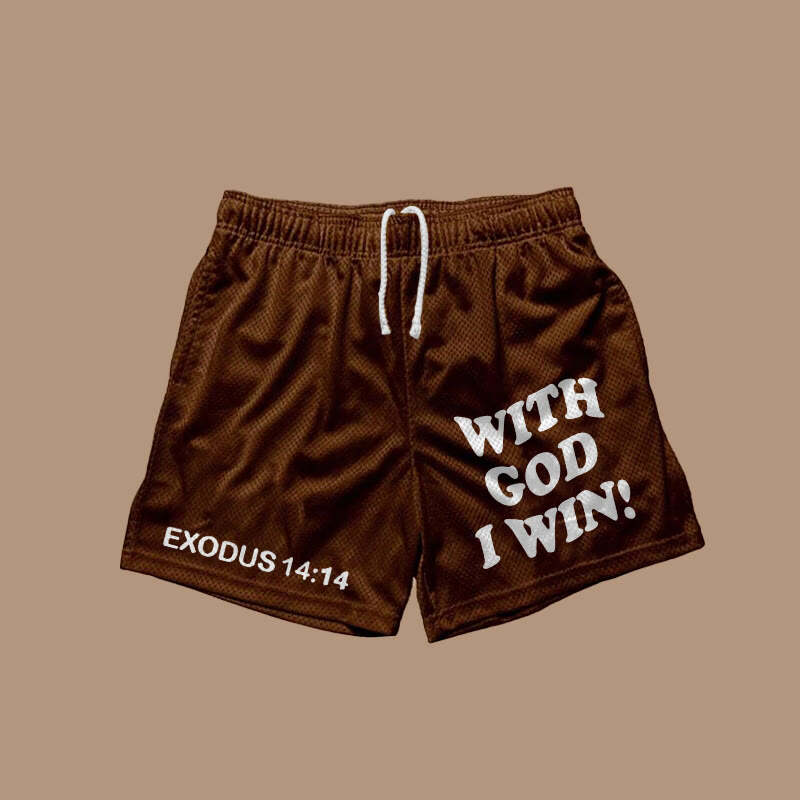 With God I Win Print Shorts