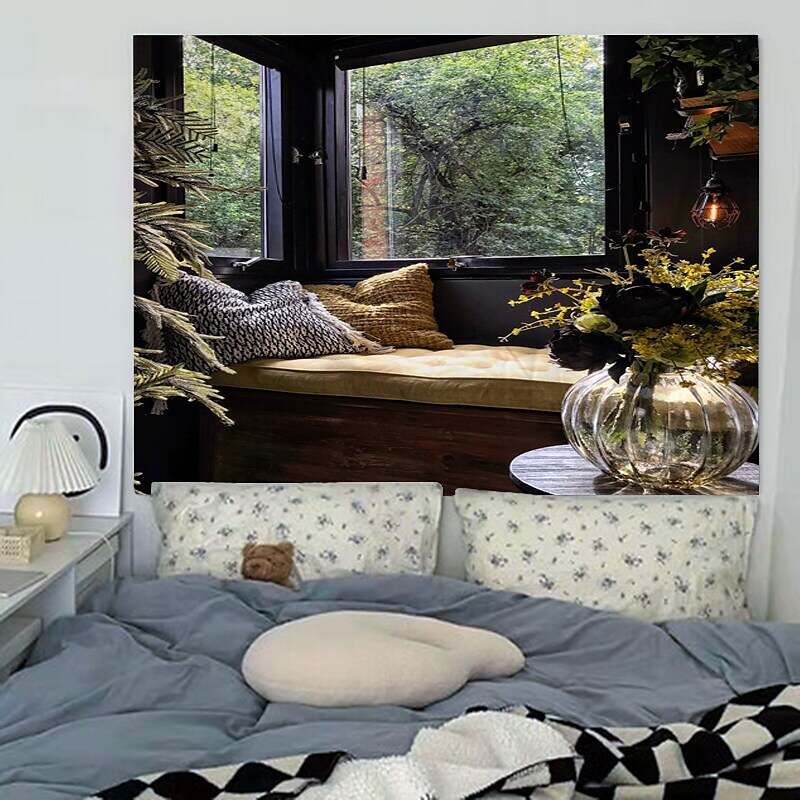 Natural Window Forest Scenery Tapestry Art Decoration