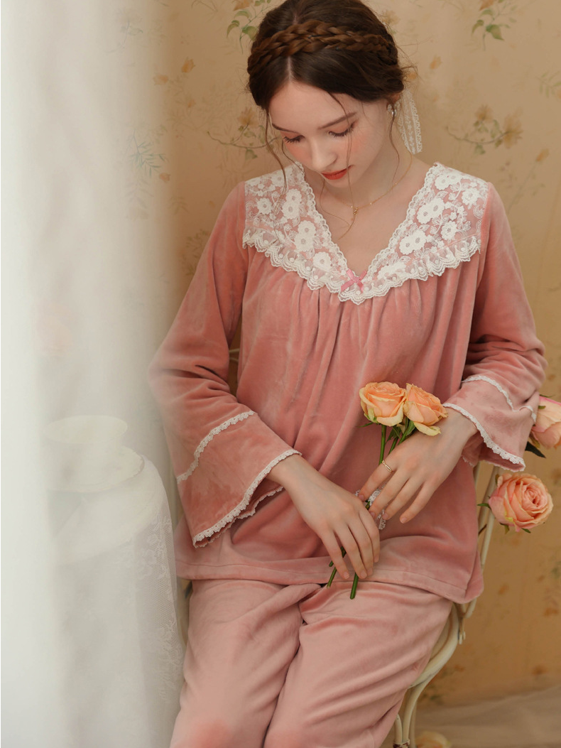 Loose Elegant V Neck Pajama Long Sleeve Set