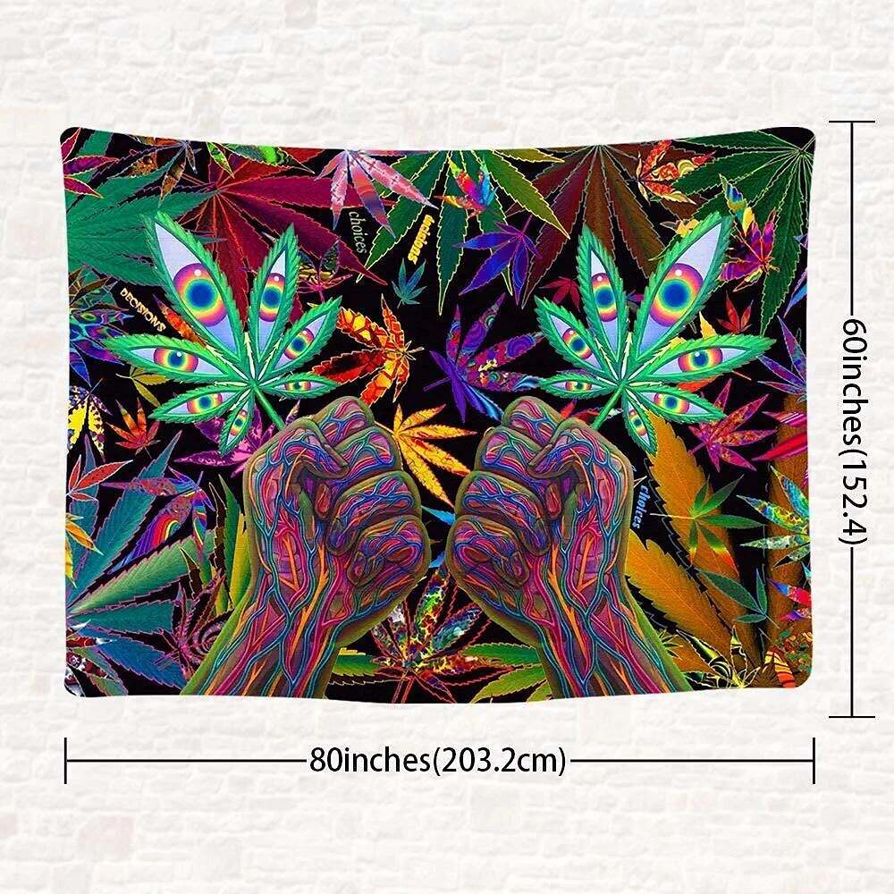 Trippy Leaf Weed Wall Tapestry Psychedelic Hippie