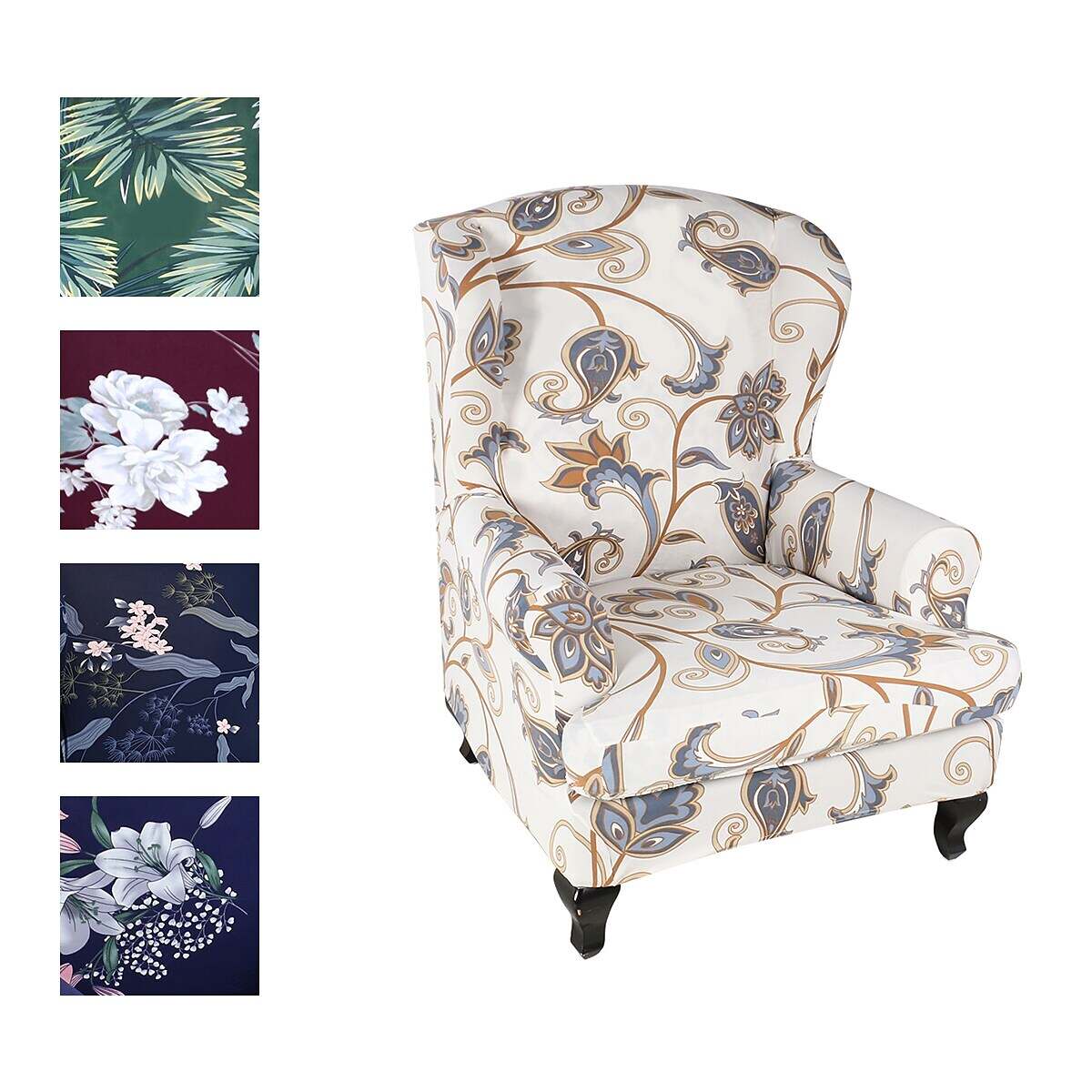 Stretch Wingback Chair Cover Boho/Flower Pattern