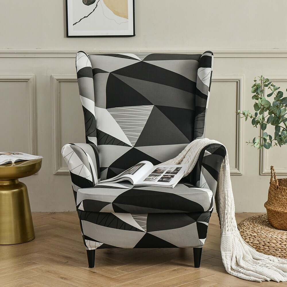 Stretch Wingback Chair Cover IKEA STRANDMON with Seat Cushion Cover