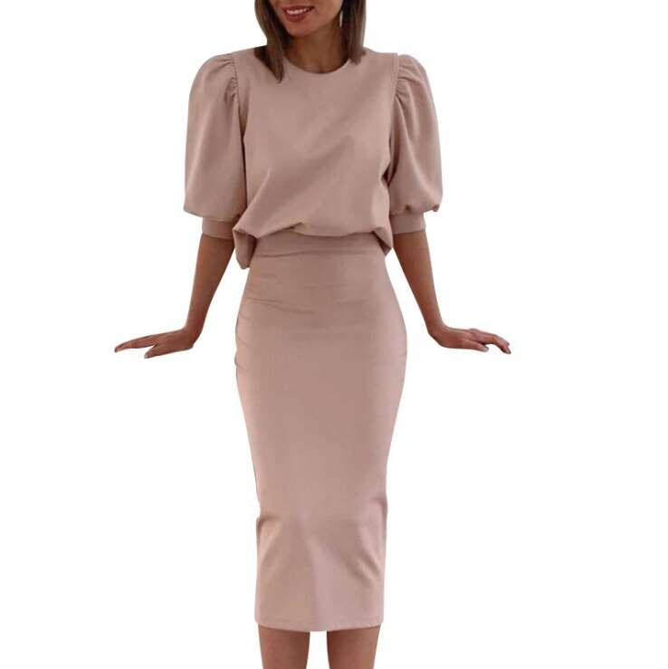 Lantern Sleeve Ruched Waist Bodycon