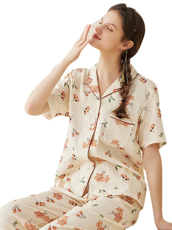 Regular Fit Simple V Neck Short Sleeve Pajama Set