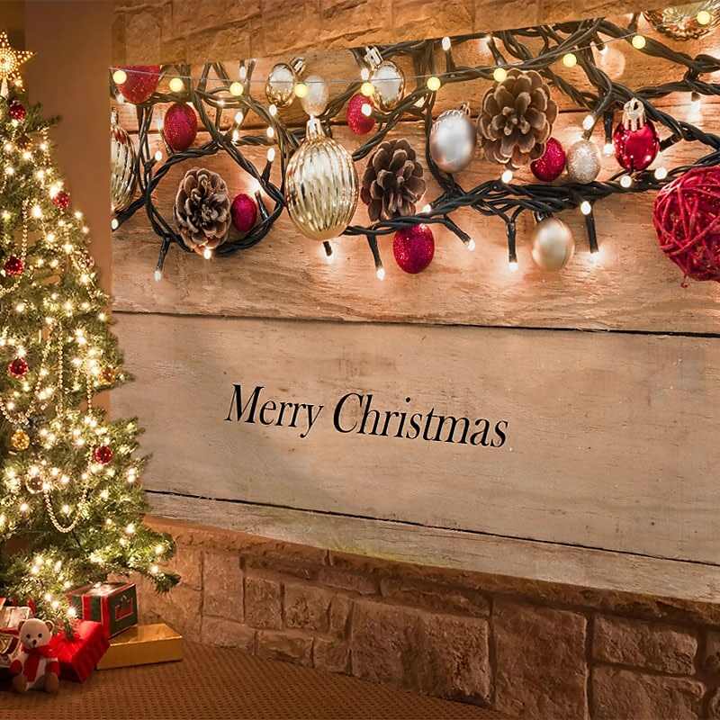 Christmas Decor LED Lights Wall Tapestry Christmas Balls Print