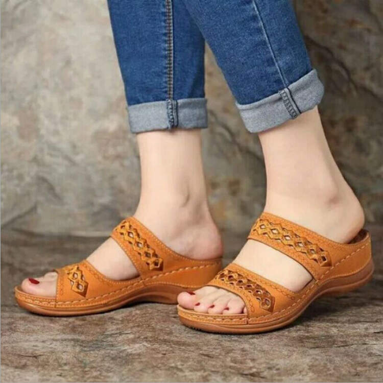 Premium Faux Leather Embroidery Women Sandals