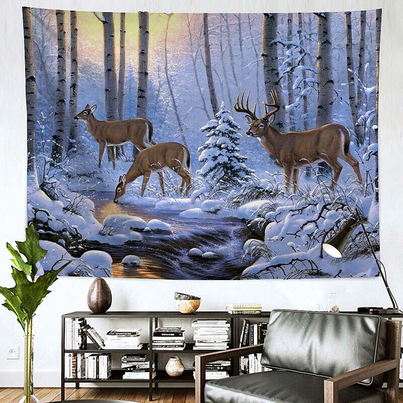 Christmas Rendeer Holiday Party Wall Tapestry Art Decor for Winter Home