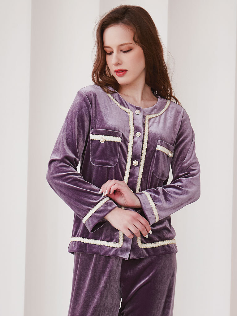 Regular Fit Pleuche Casual Long Sleeve Pajama Set