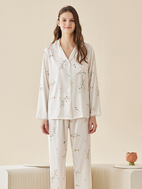 Casual Loose Regular Sleeve Floral Long Sleeve Pajama Set