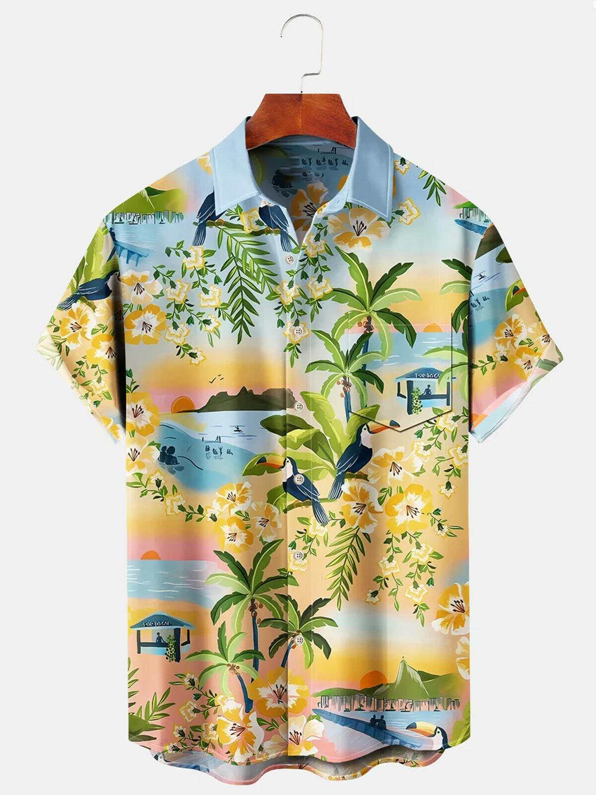 Coconut Palm Parrot Men's Shirts With Pocket - Guoshengwei Industrial ...