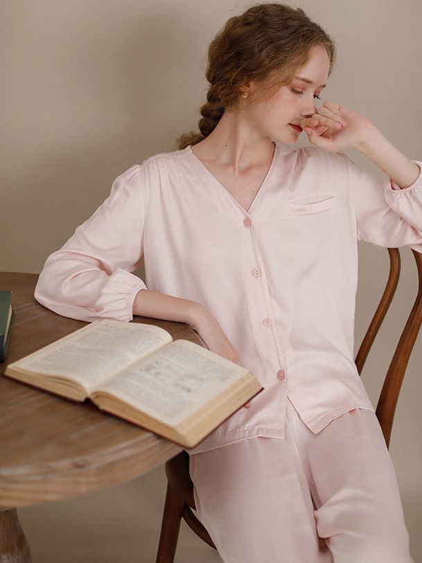 Simple Plain Regular Fit Long Sleeve Pajama Set