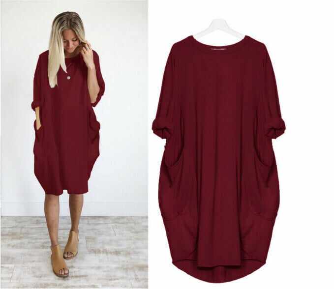 2021 Casual Loose Pocket Long Sleeve Dress