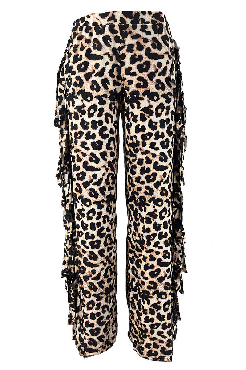 Leopard Print Street Leopard Camouflage Print Tassel Patchwork Straight High Waist Straight Full Print Bottoms