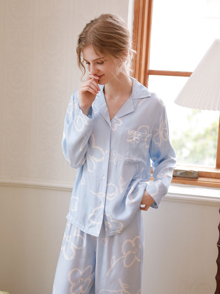 Floral Elegant Regular Fit Long Sleeve Pajama Set