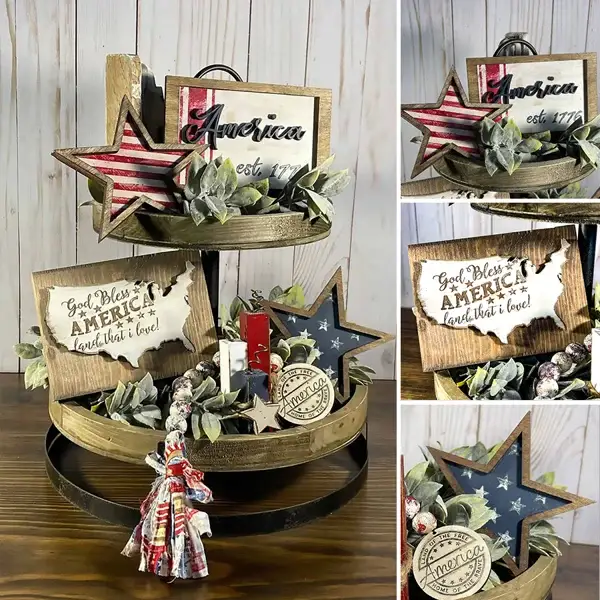 🔥4th of July Patriotic Tiered tray decor