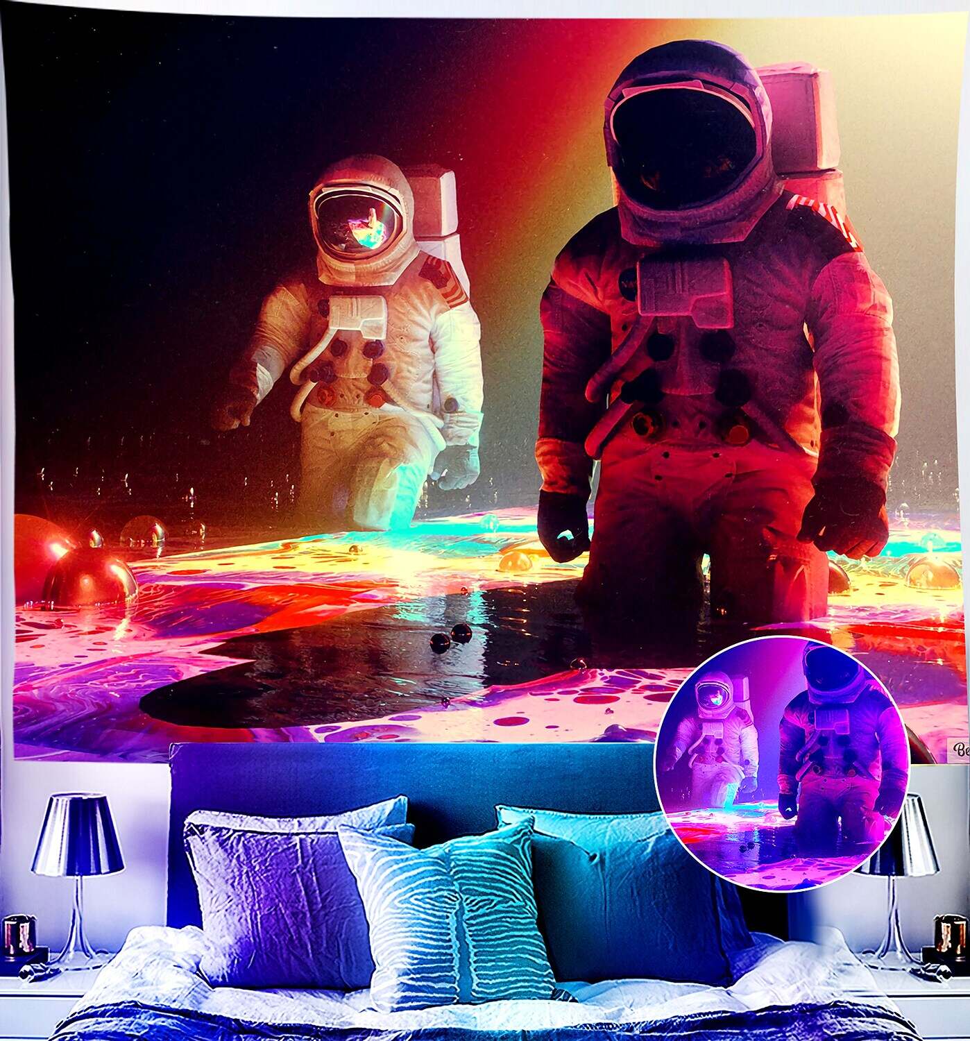 Astronaut Blacklight UV Reactive Wall Tapestry Universe Galaxy