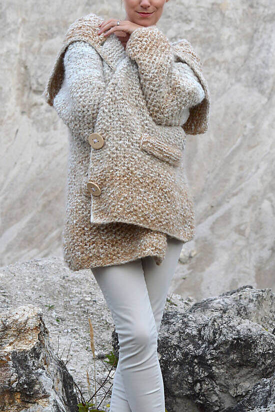 Women Casual Plus Size Long Sleeve Sweater - Beige