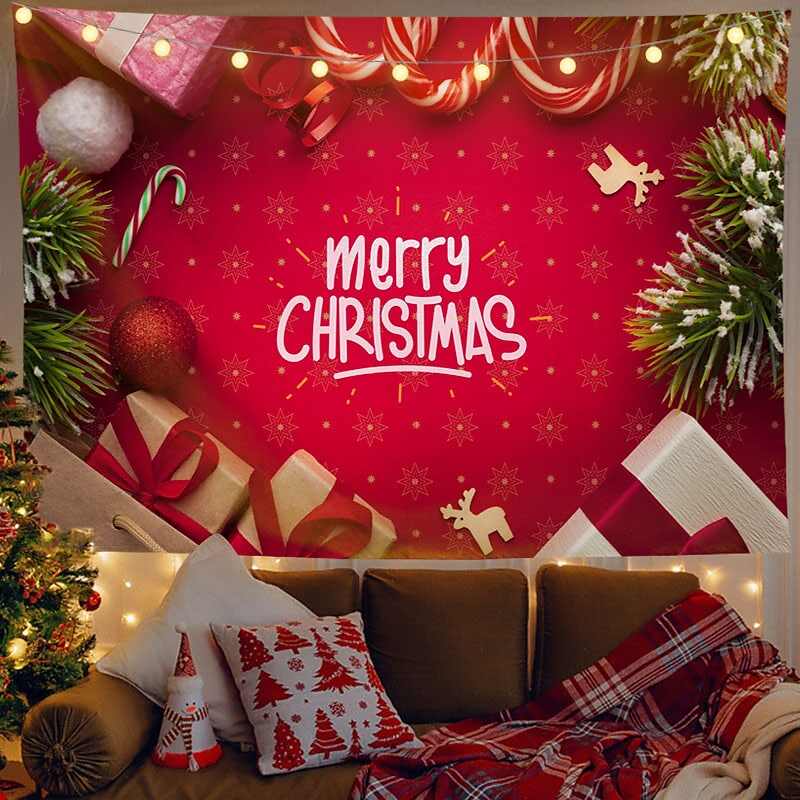 Christmas Decor LED Lights Wall Tapestry Merry Christmas Print