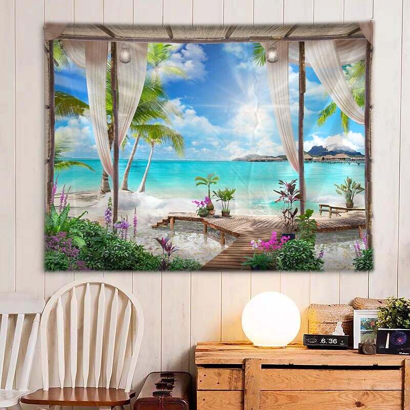 Window Landscape Wall Tapestry Art Decor