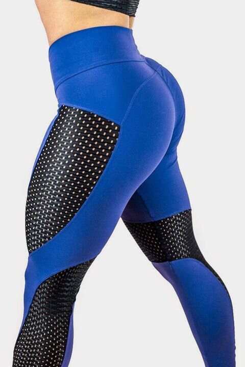 Contrast Mesh Hollow Out Sports Leggings