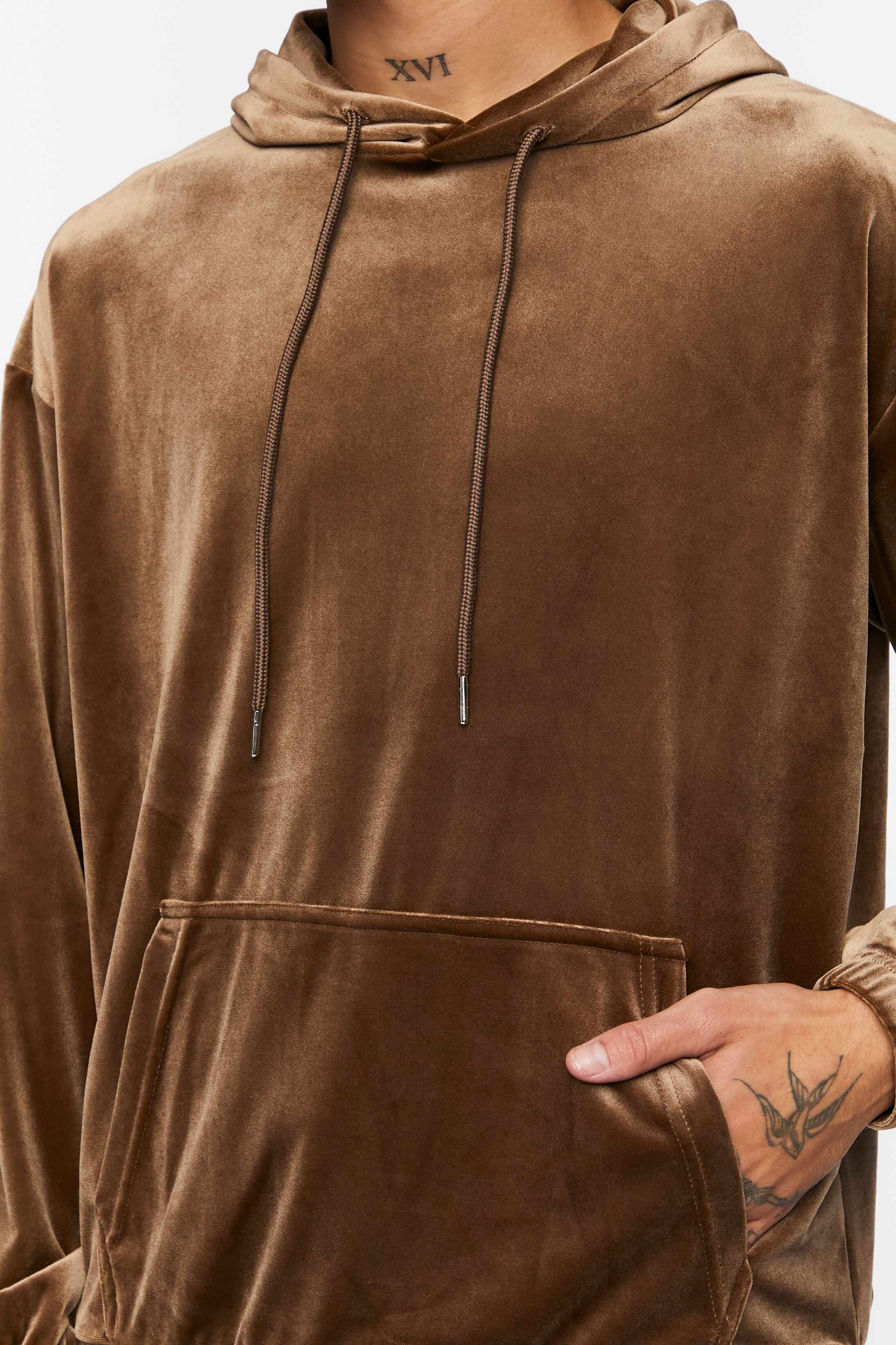 Men Apparel | Velour Drawstring Hoodie Brown Forever21 - JX38828