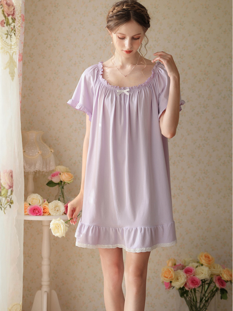 Simple Plain Cotton Floral Others Nightdress