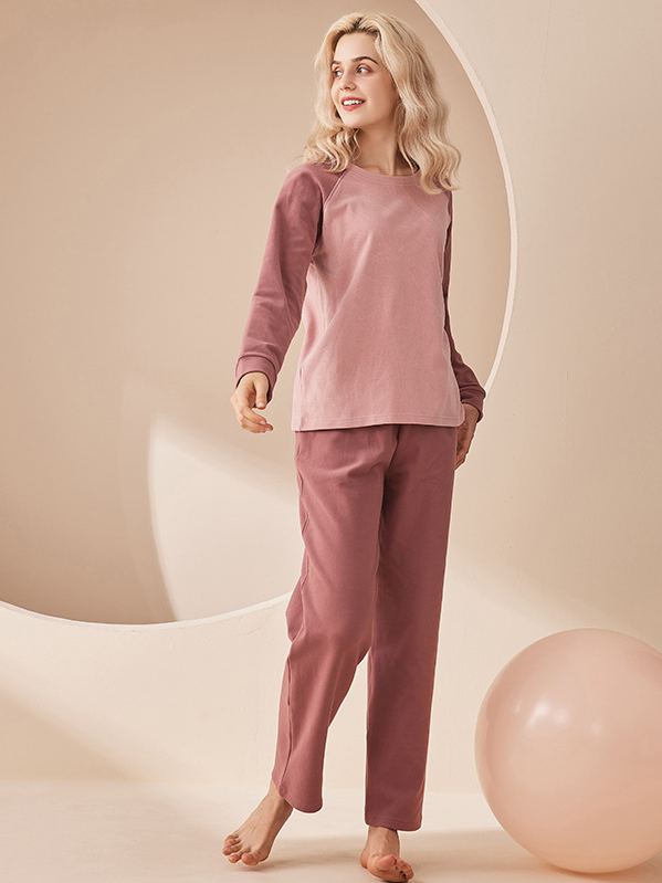 Regular Fit Casual Regular Sleeve Plain Crew Neck Couple Pajama Set