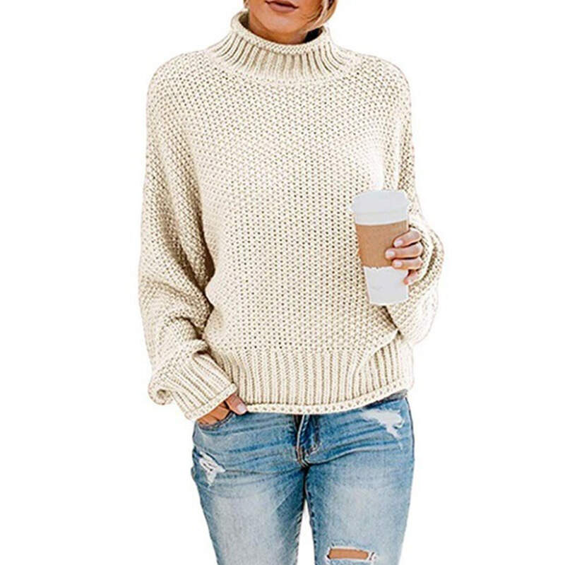 Knitted solid color turtleneck warm sweater