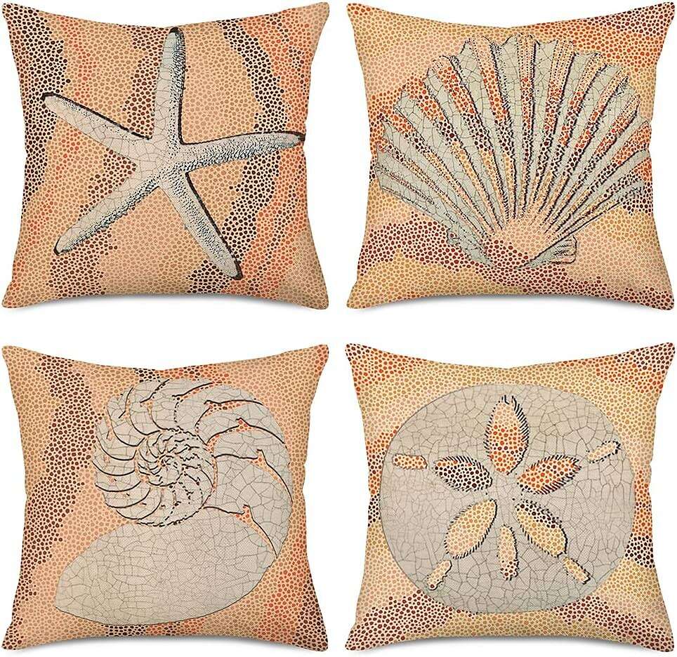 Coral Ocean Double Side Pillow Cover 4PC Soft Decorative Square Cushion Case Pillowcase for Bedroom Livingroom Sofa Couch Chair