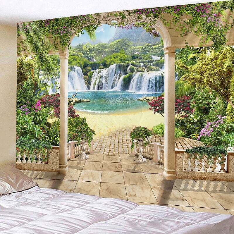 Window Landscape Wall Tapestry Art Decor