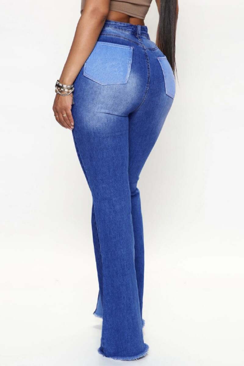 Blue Casual Patchwork Contrast High Waist Regular Denim Jeans (Subject To The Actual Object)