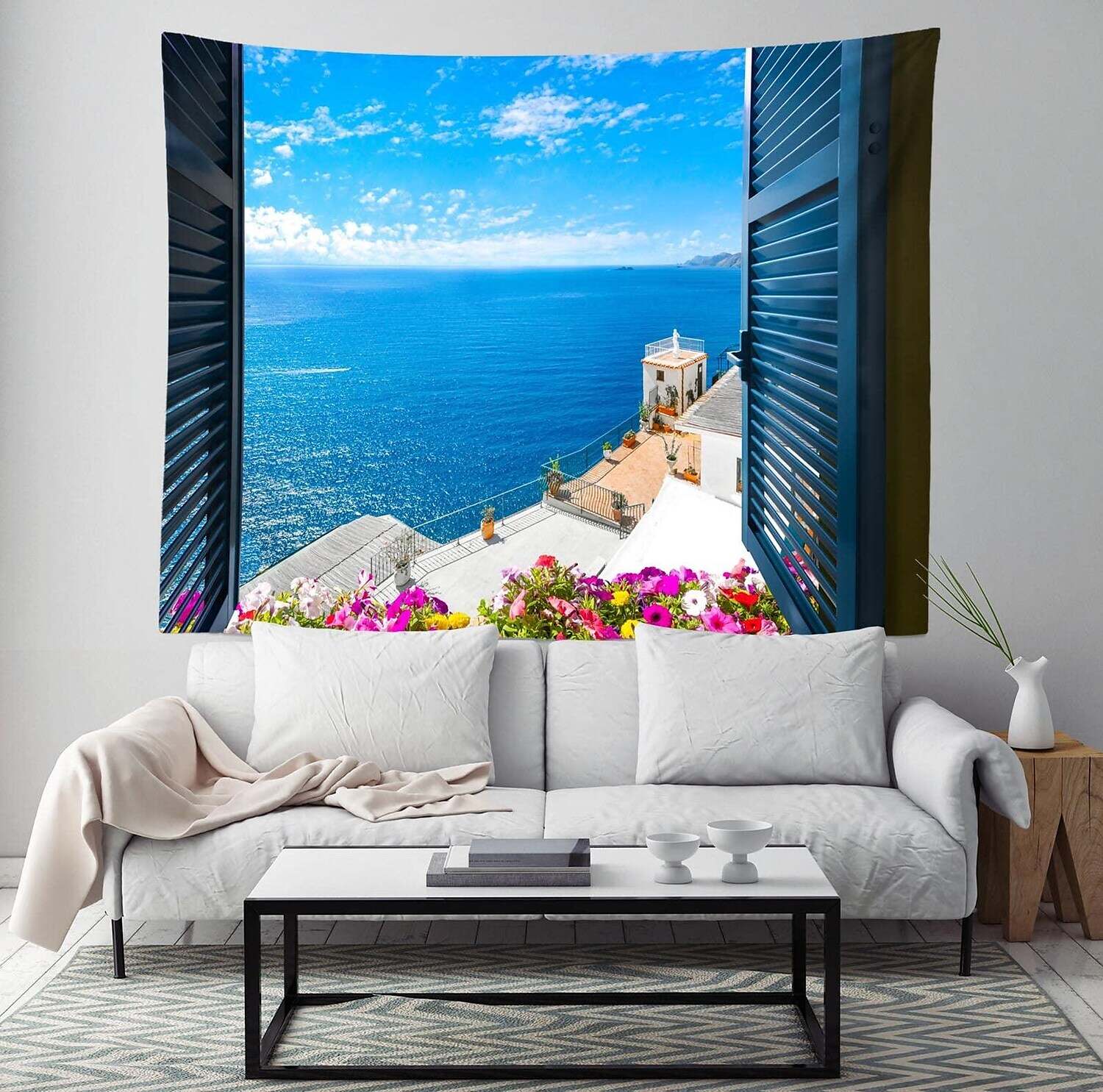 Sea View Window Wall Tapestry Art Decor Photograph Backdrop