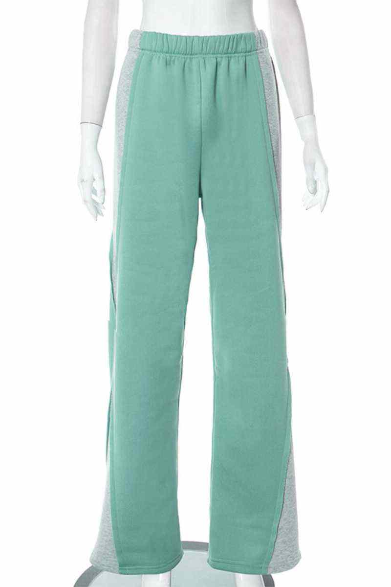 Green Casual Patchwork Contrast Regular High Waist Conventional Patchwork Trousers