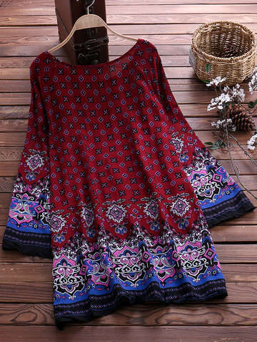 Women Other | Bohemian Printed O-Neck Mini Dresses - IF16548