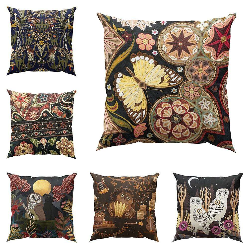 William Morris Owl Floral Plant Double Side Pillow Cover 4PC