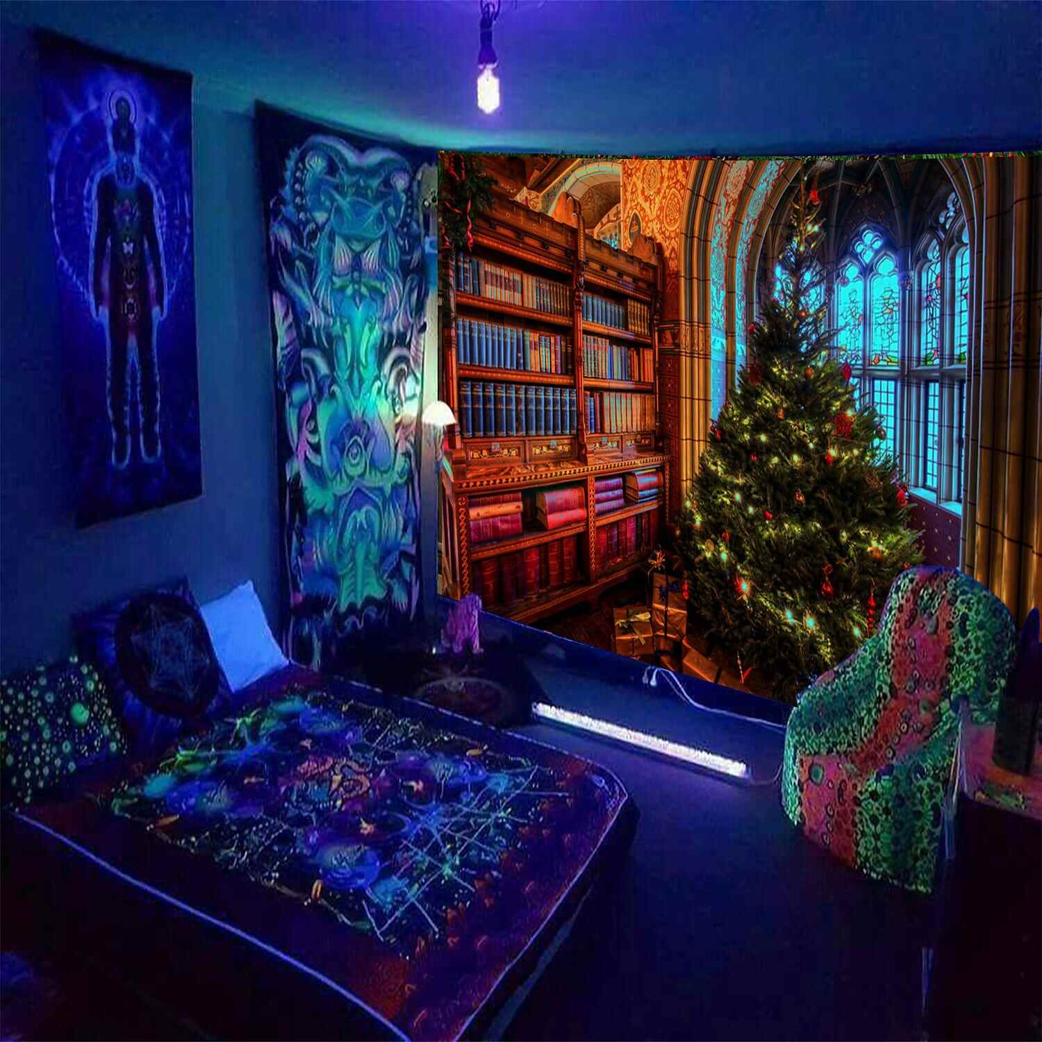 Christmas Blacklight UV Reactive Tapestry Dormitory Living Room Art Decoration