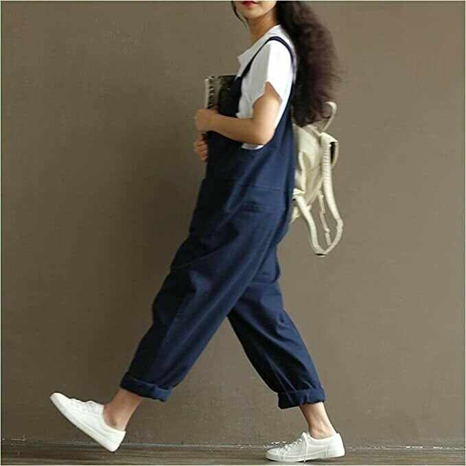 Women's Cotton Suspenders Casual Trousers