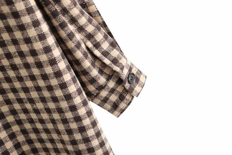 Coffee Color Plaid Length Shirt Jacket