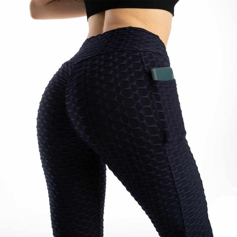 JIANWEILI push up leggings Woman High waist fitness anti cellulite legging femme Side pockets Gym Stretch pants Breathable