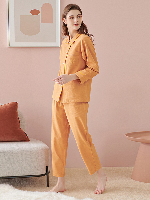 Cotton Vintage Regular Fit Plain Long Sleeve Couple Pajama Set