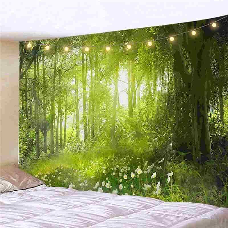 Landscape LED Lights Wall Tapestry Art Decor Forest Tree Print