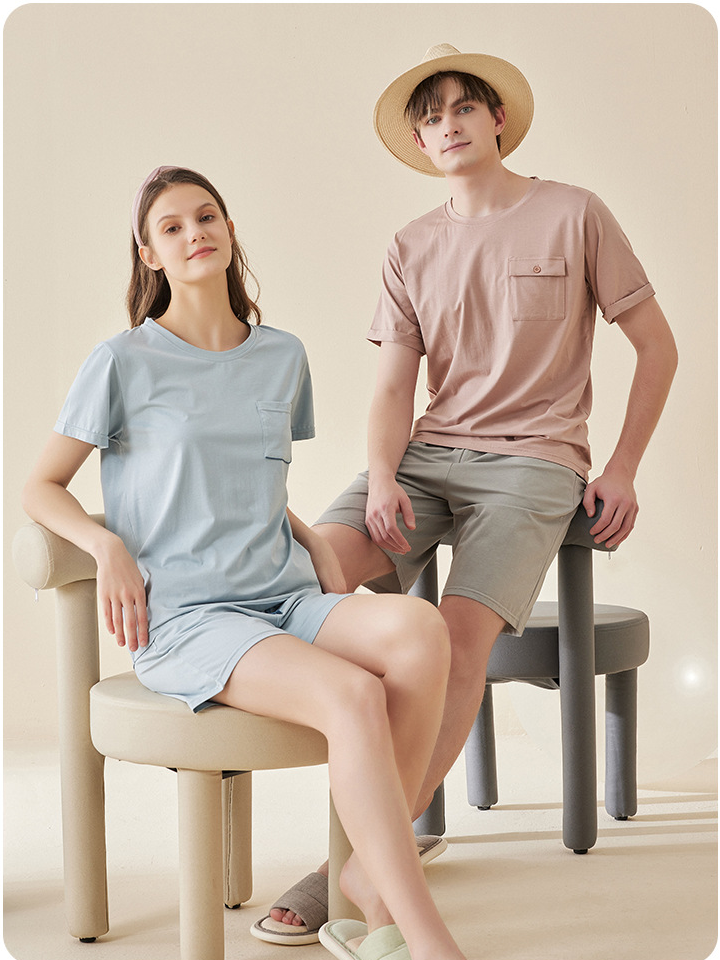 Modal Simple Crew Neck Loose Short Sleeve Couple Pajama Set